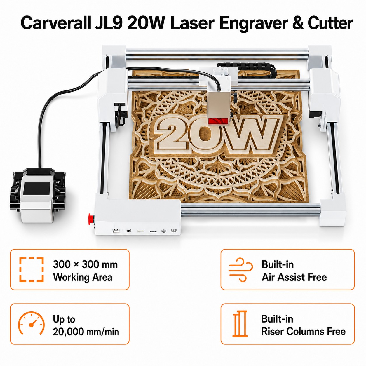 Industrial Grade Laser - Carverall JL9 20W 레이저 조각기, 300x300mm