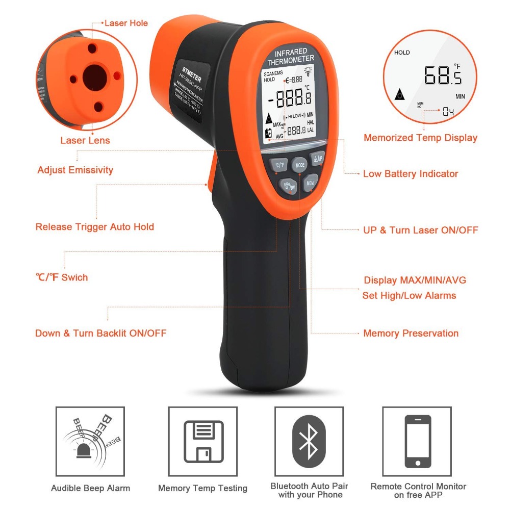 BTMETER 디지털 고온계 비접촉 IR 온도계 -58 - Industrial Laser Temperature 리뷰 및 가격